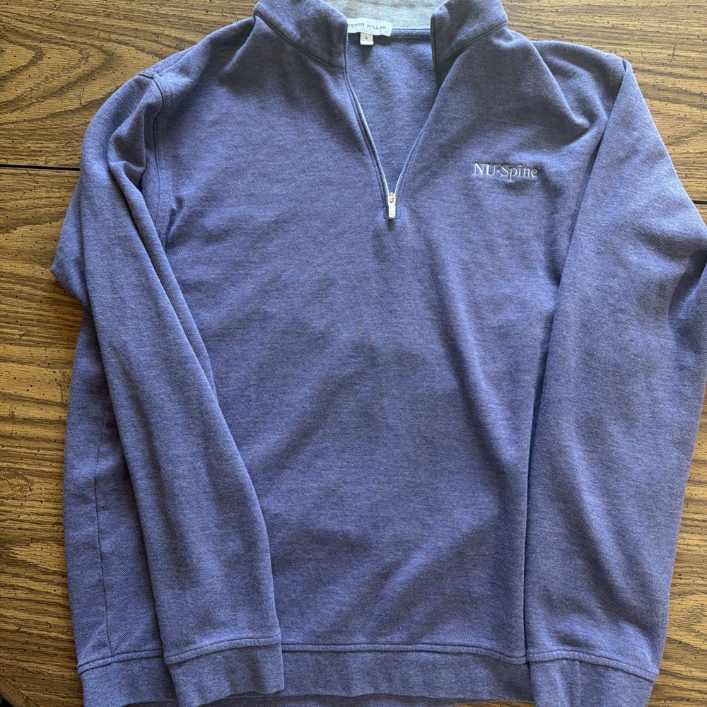 Peter Millar Mens Large Purple Turtleson Quarter Zip Nu Spine Logo Pullover